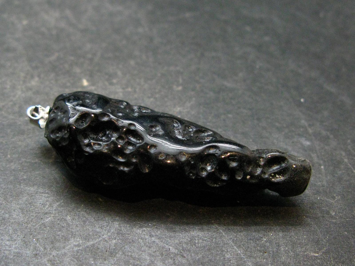 Tibetan Black Tektite Silver Pendant From Tibet - 2.2" - 11.67 Grams