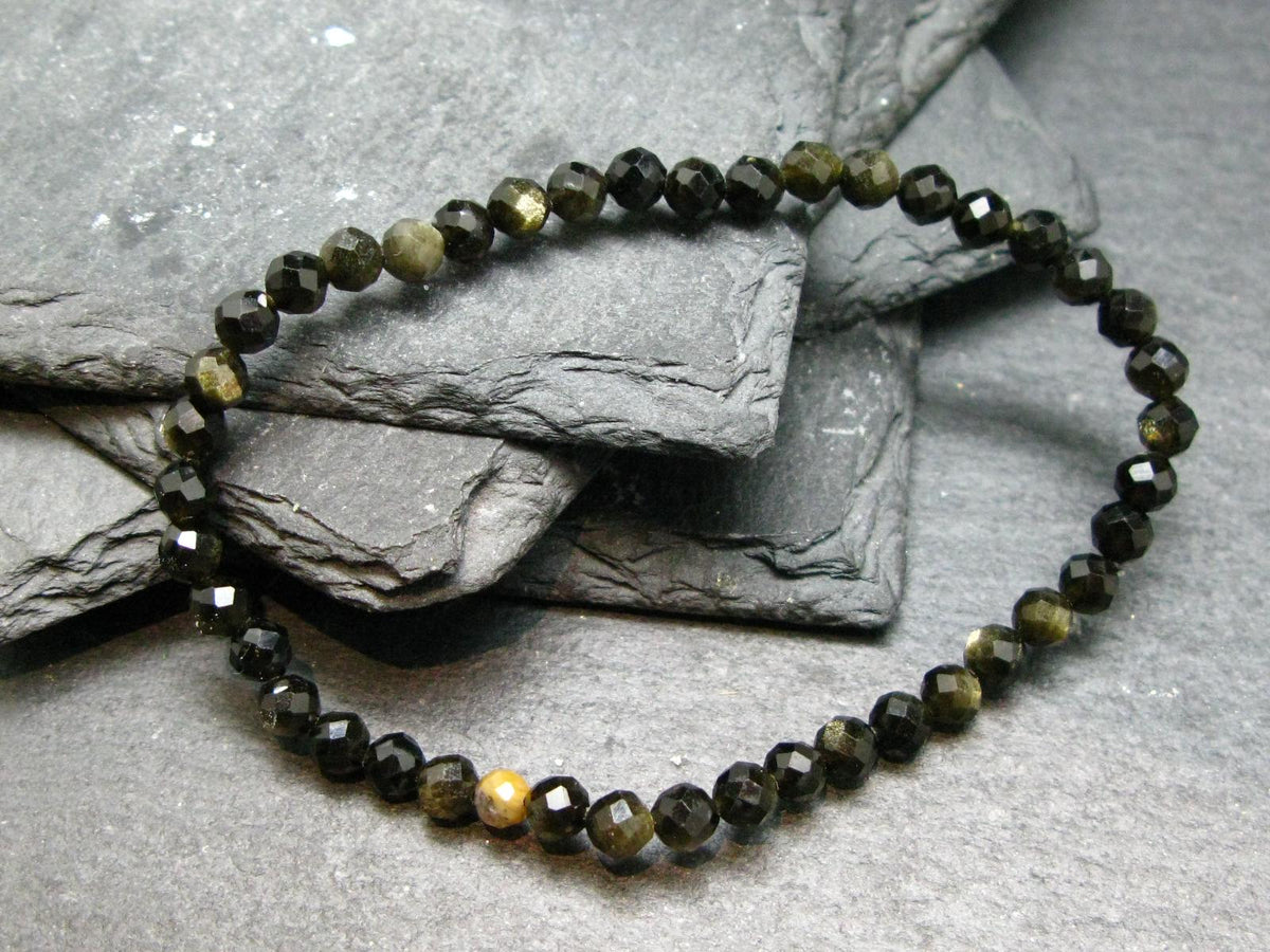 Goldsheen Obsidian Genuine Bracelet ~ 7 Inches ~ 4mm Facetted Beads