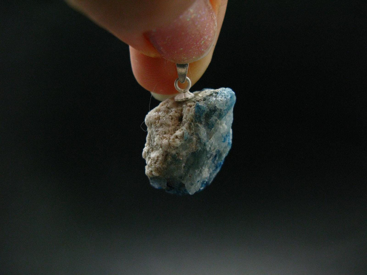 Rare Raw Blue Euclase Gem Crystal Silver Pendant from Zimbabwe - 1.0" - 5.40 Grams