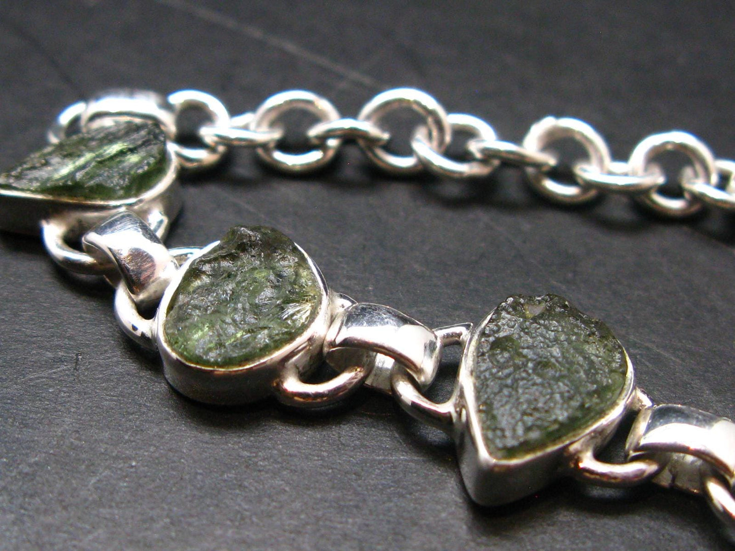 Moldavite Silver Bracelet - 8" - 14.56 Grams