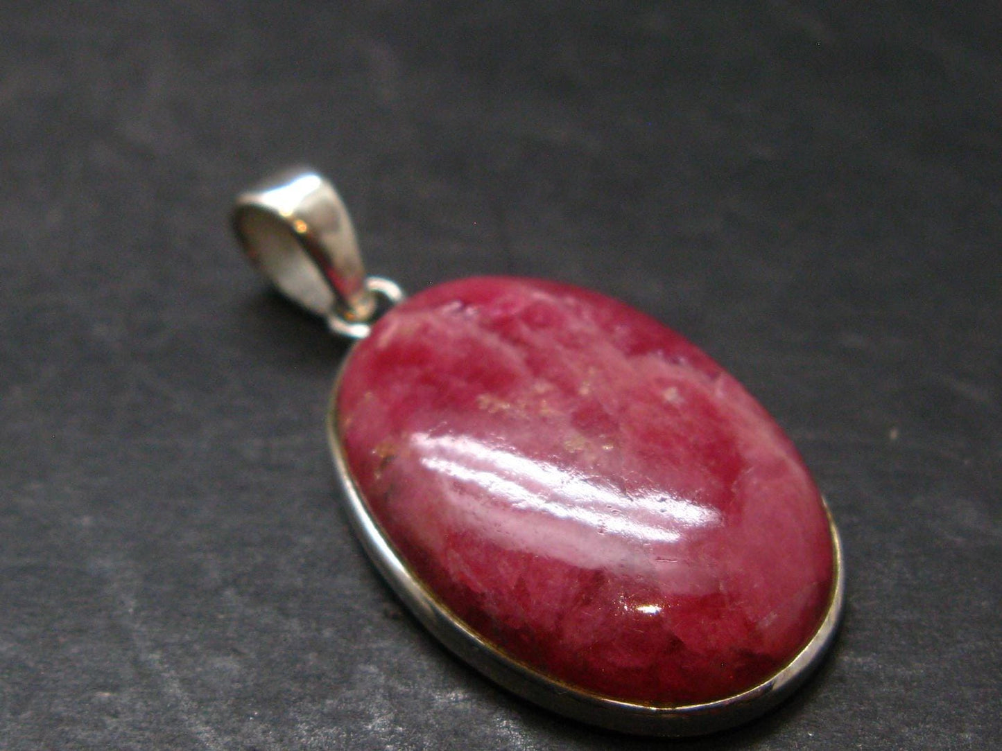 Vivid Juice Carmine Red Gem Rhodonite Silver Pendant From Brazil - 1.6" - 8.8 Grams