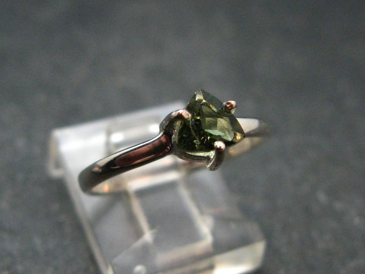 Moldavite Tektite Facetted Silver Ring from Czech Republic - Size 6 - 1.32 Grams