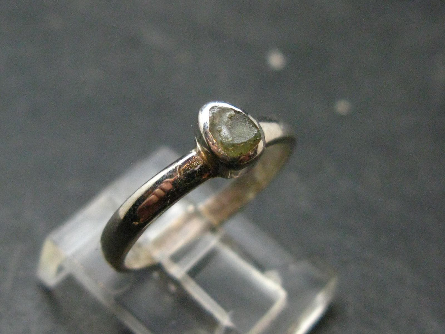 Cute Gem Moldavite Sterling Silver Ring From Czech Republic - Size 5.5 - 1.6 Grams