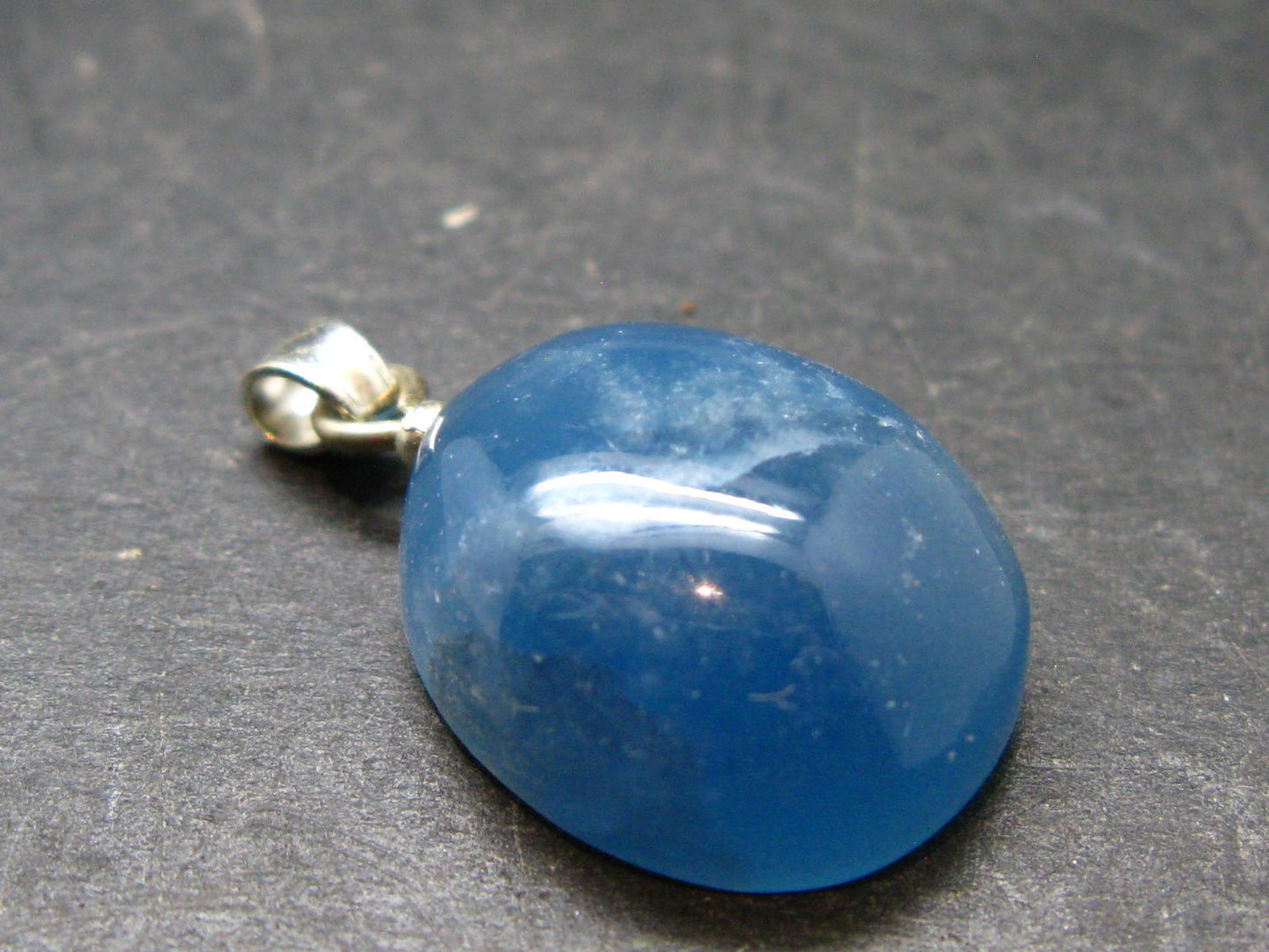 Lemurian Aquatine Blue Calcite Silver Pendant from Argentina - 1.1" - 5.44 Grams