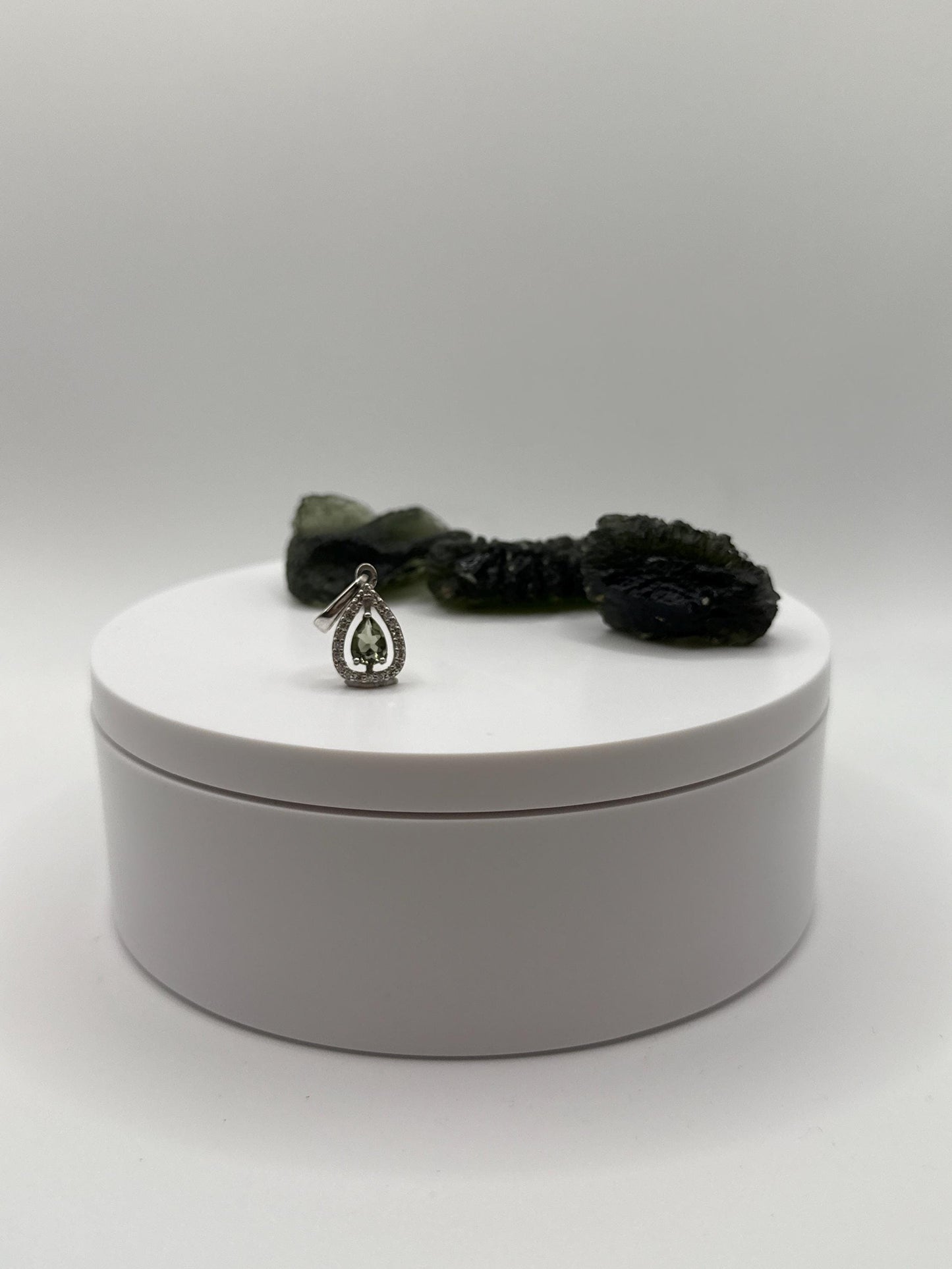 Teardrop Moldavite Necklace – Sterling Silver with Accents - 1.88 Grams