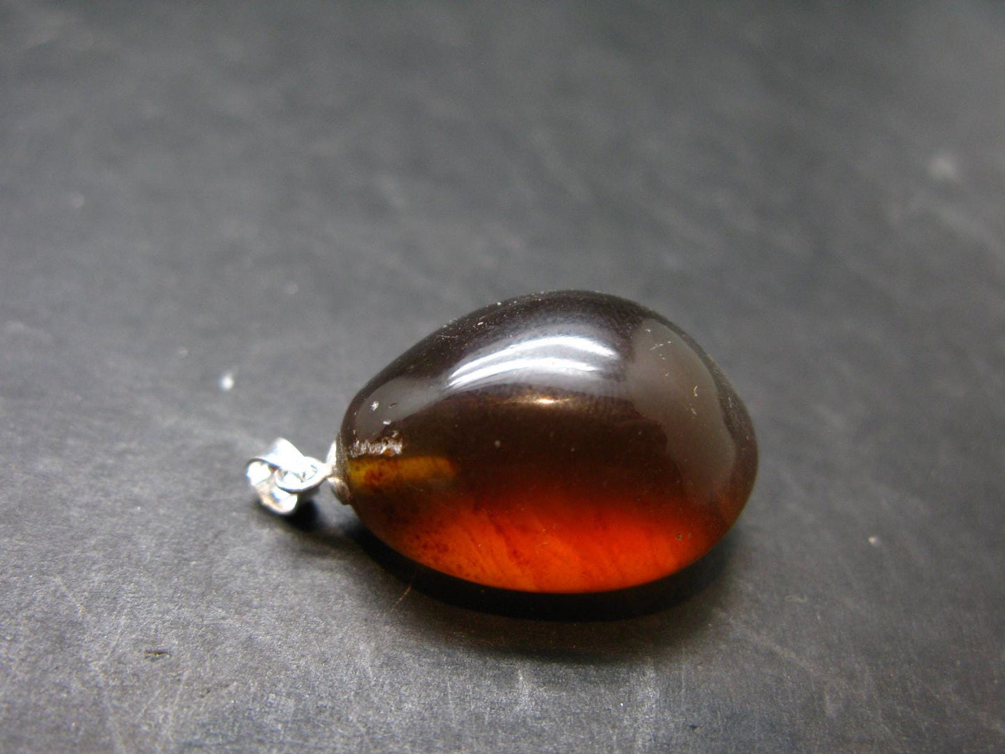 Rare Blue Amber Tumbled Fluorescent Silver Pendant From Indonesia - 1.2" - 3.27 Grams