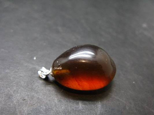 Rare Blue Amber Tumbled Fluorescent Silver Pendant From Indonesia - 1.2" - 3.27 Grams