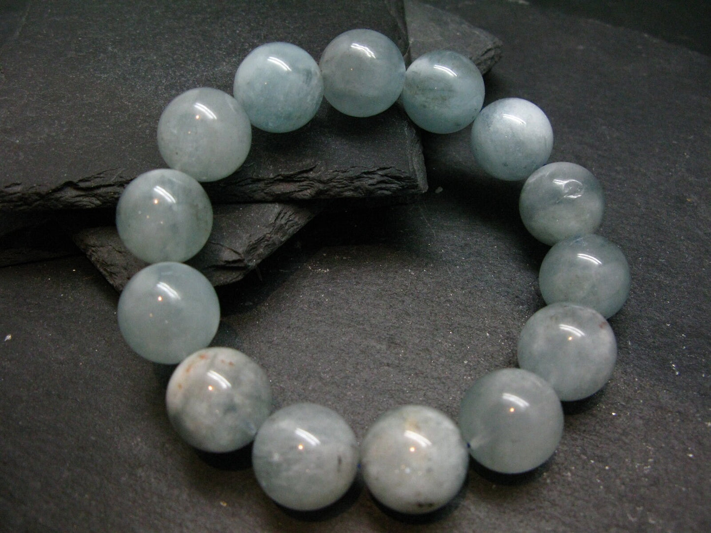 Aquamarine Genuine Bracelet ~ 8 Inches ~ 17mm Round Beads
