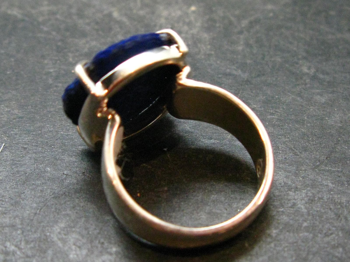 Royal Blue Rough Azurite Sterling Silver Ring From Russia - Size 8.25