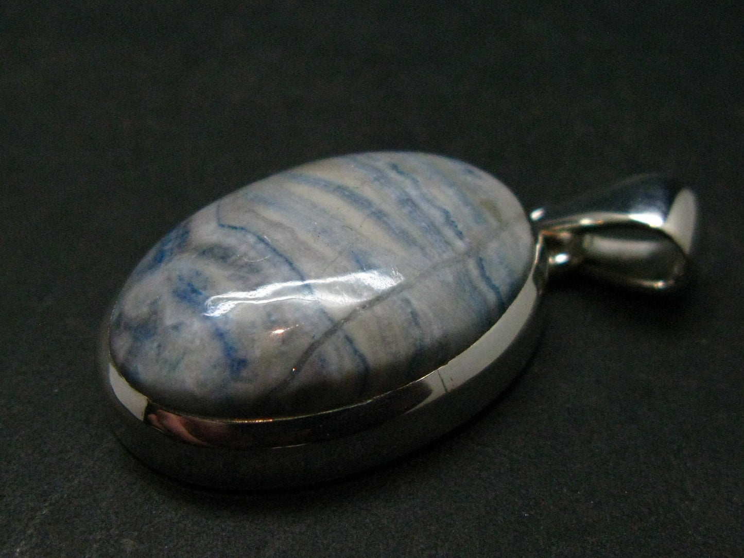 Rare Blue Scheelite Silver Pendant From Turkey - 1.3" - 7.37 Grams