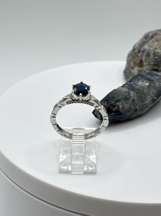 Blue Sapphire Solitaire Ring: Sterling Silver September Birthstone, Size 7
