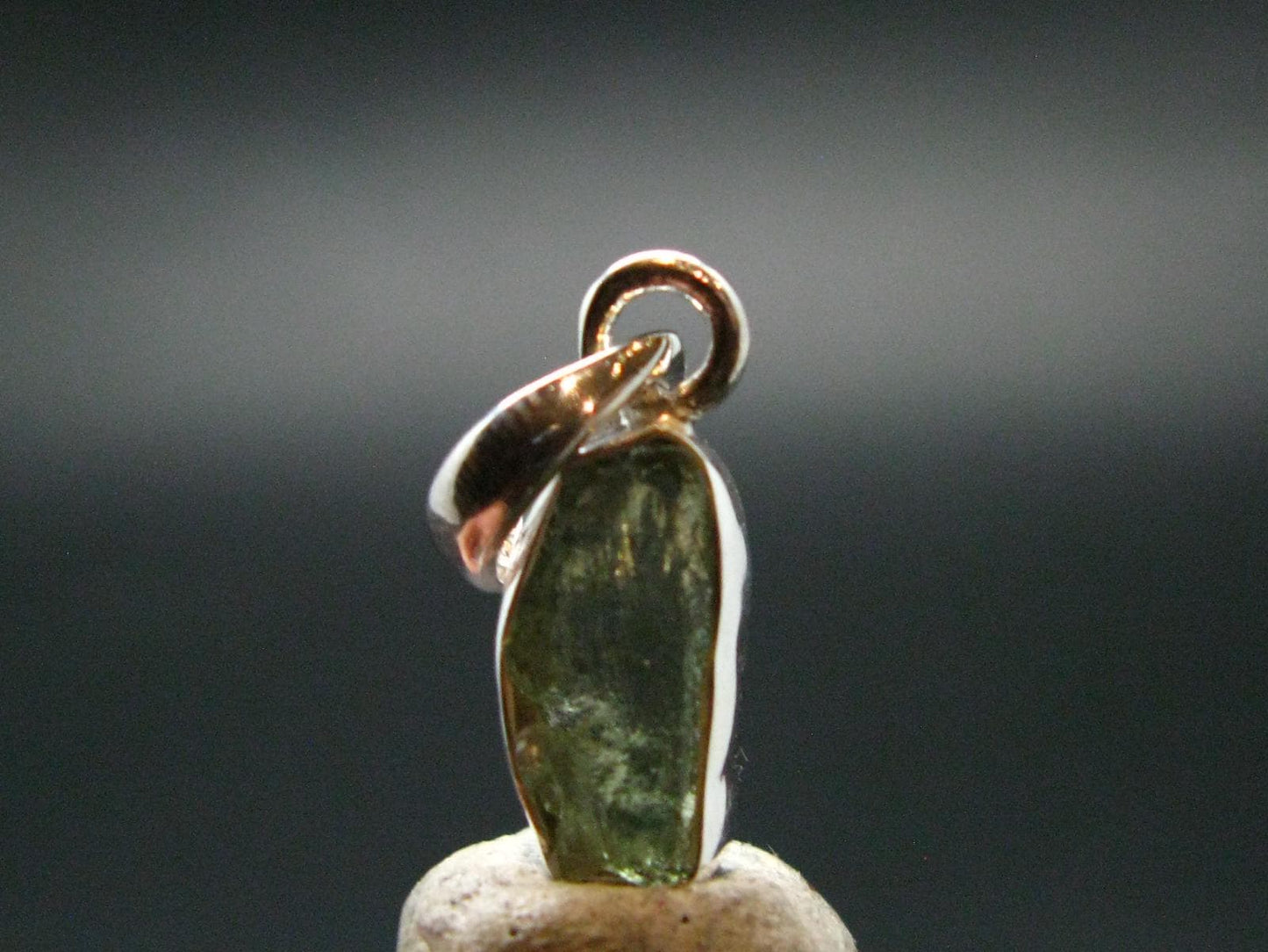 Moldavite Tektite Silver Pendant from Czech Republic - 0.8" - 1.08 Grams