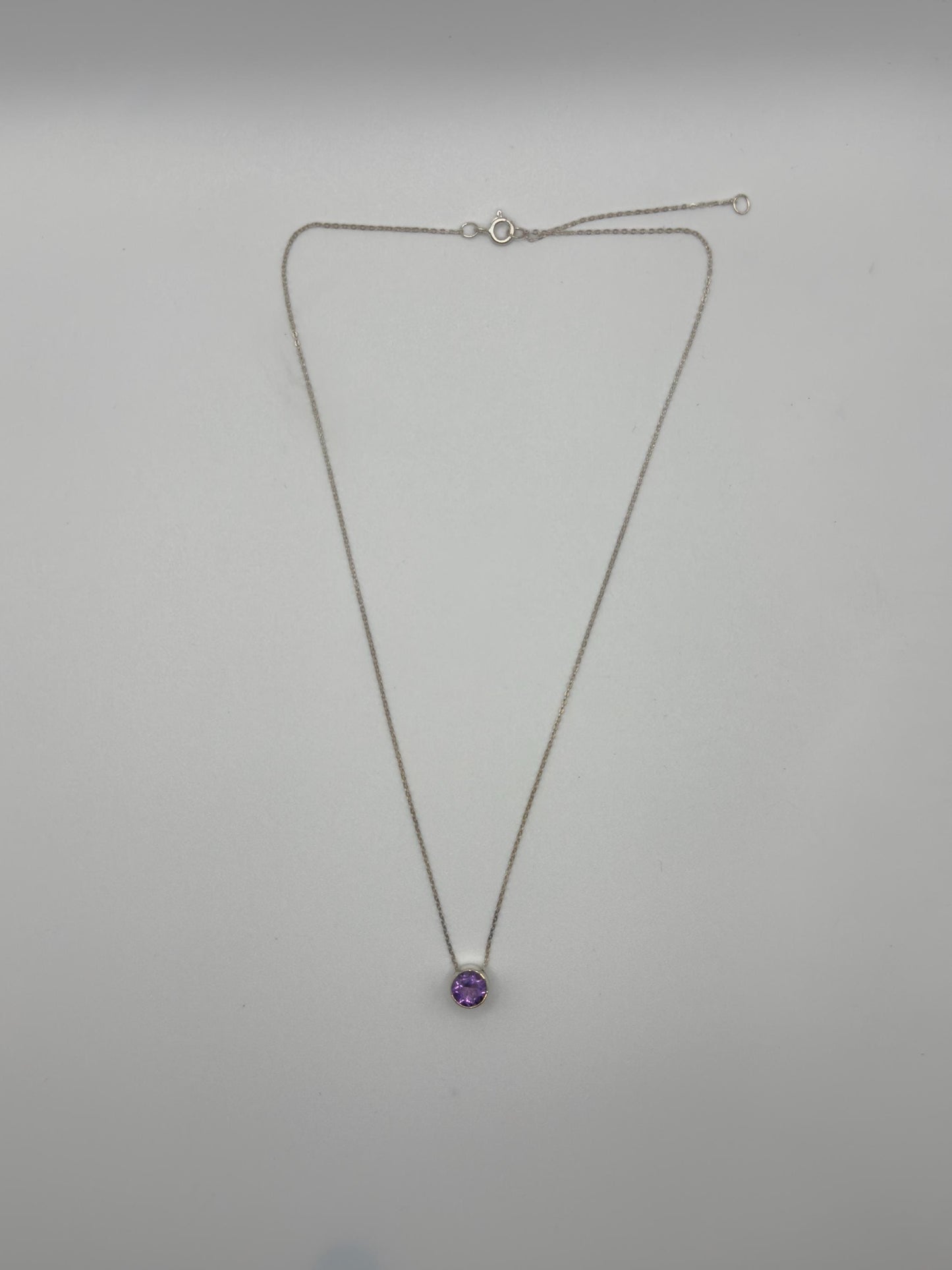 Amethyst Solitaire Necklace – Faceted Gemstone – Silver Chain – Minimalist Jewelry – Elegant Crystal - 1.92 Grams