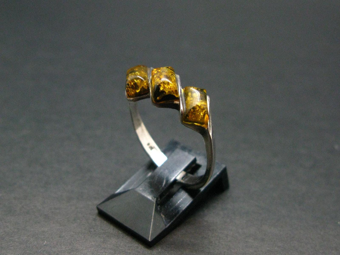 Natural Baltic Amber 925 Silver Ring - Size 8.25
