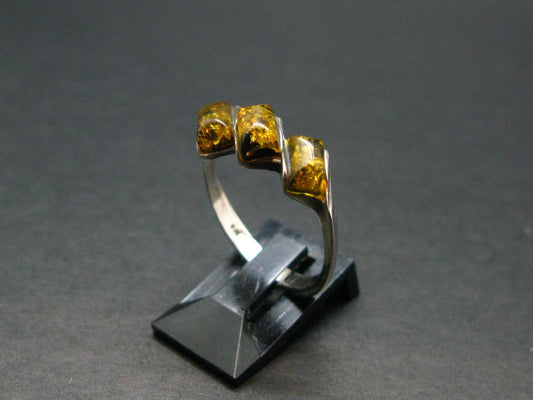 Natural Baltic Amber 925 Silver Ring - Size 8.25