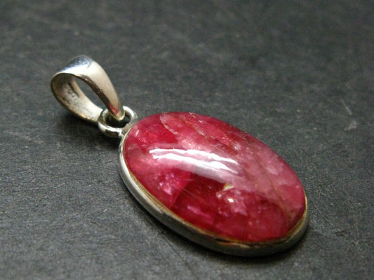 Vivid Juice Carmine Red Gem Rhodonite Silver Pendant From Brazil - 1.2" - 3.71 Grams
