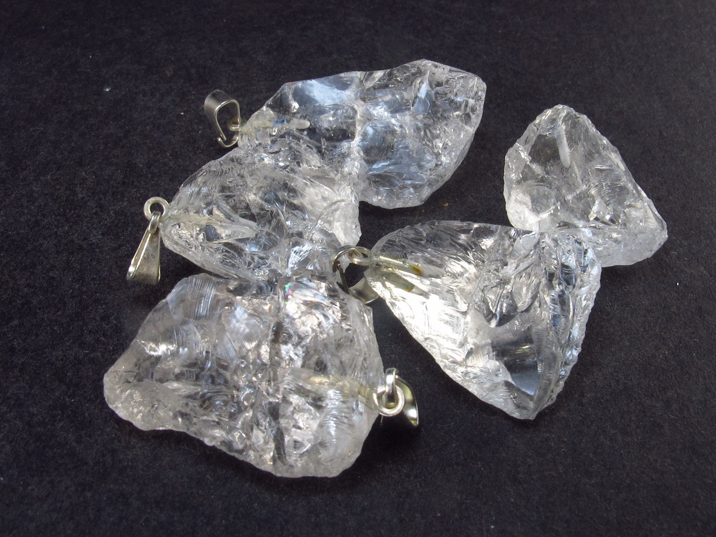 Set of 5 Natural Clear Quartz Crystal Pendants From Brazil