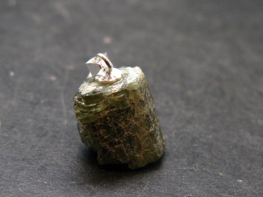 Extremely Rare Raw Gem Green Kornerupine Silver Pendant Crystal From Tanzania - 3.03 Grams - 0.8"