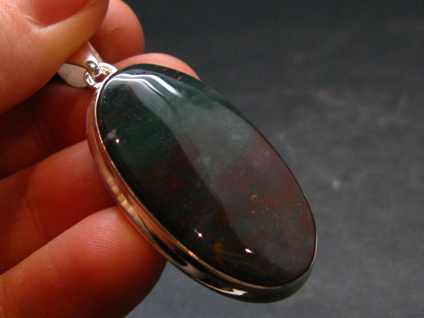 Bloodstone Silver Plated Pendant From India - 1.8" - 8.0 Grams