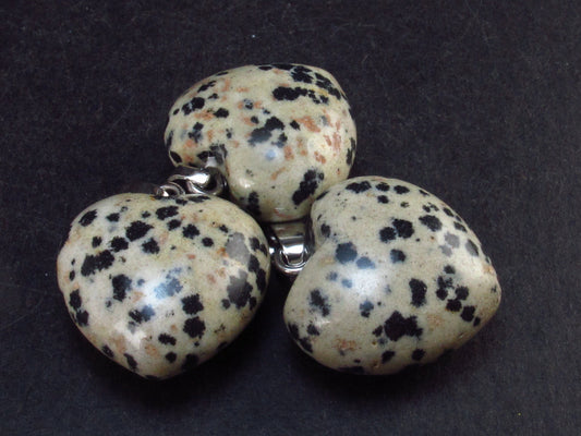 Lot of 3 Natural Puffed Heart Dalmatian Jasper Pendant from Mexico