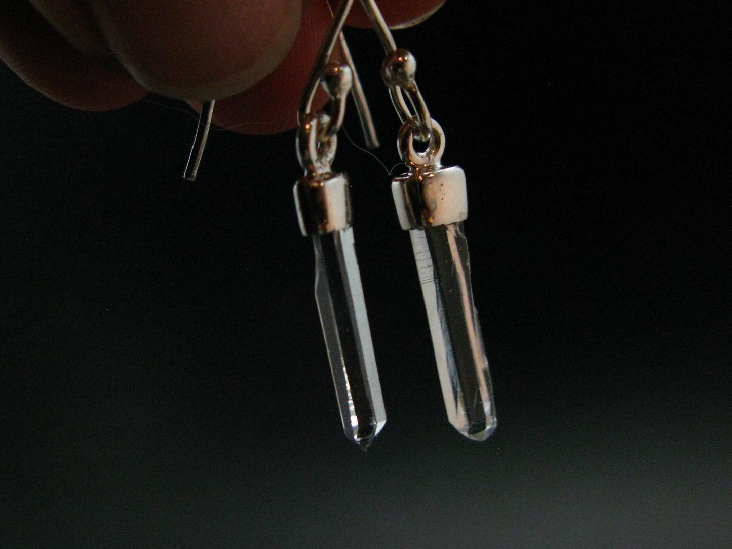 Lemurian Quartz Seed Crystal Silver Earrings From Brazil - 1.4"