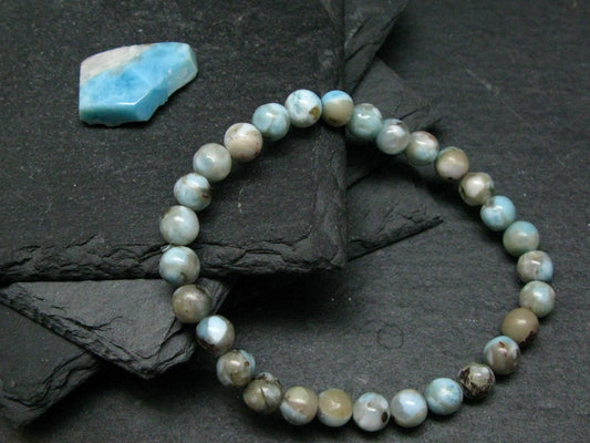 Larimar Genuine Bracelet ~ 7 Inches ~ 6mm Round Beads