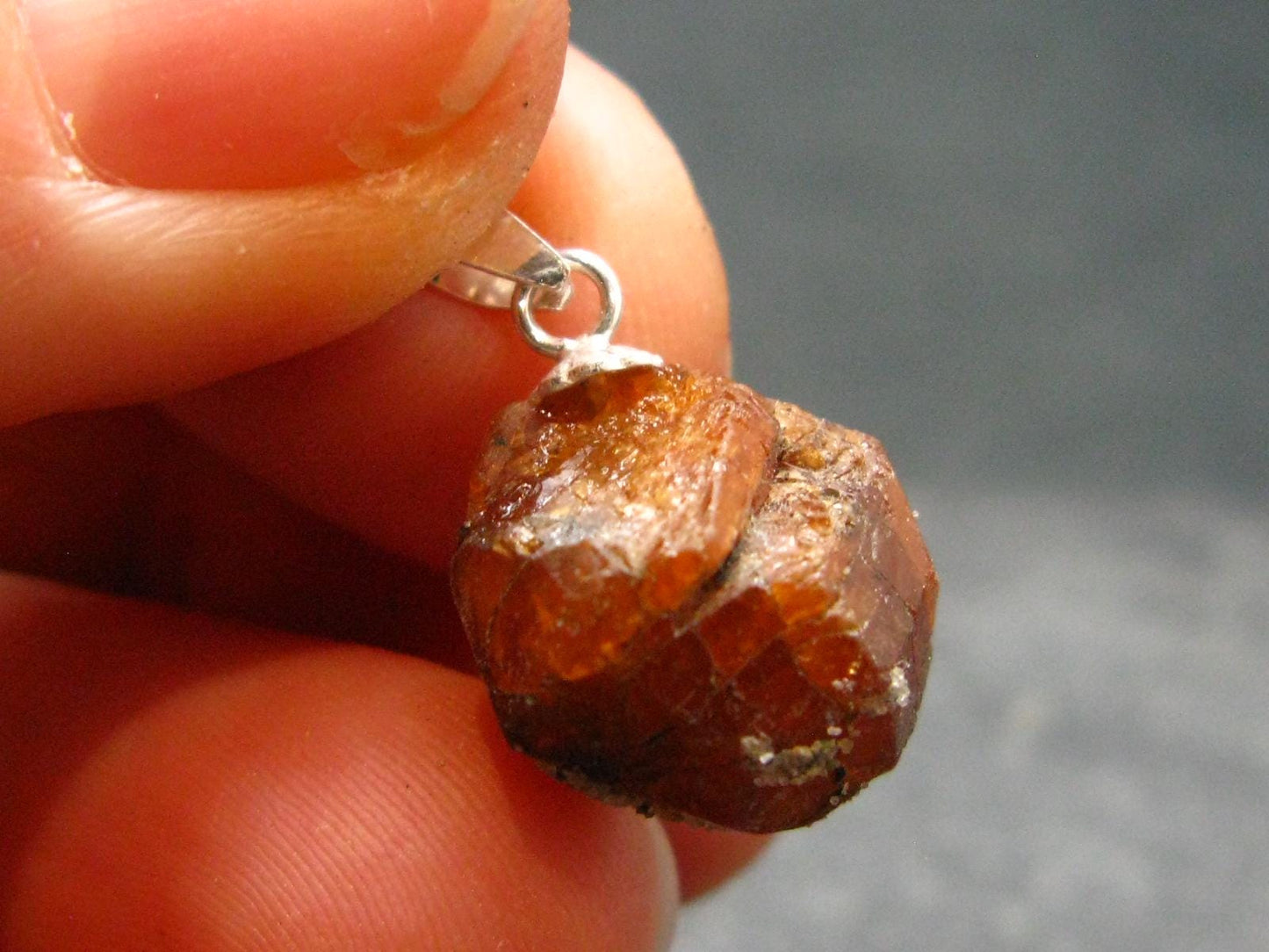 Gem Spessartine Spessartite Orange Garnet Pendant in SS From Tanzania - 0.8" - 3.05 Grams