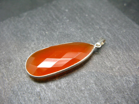 Gem from A Poem by Goethe!! Orange - Red Round Shape Carnelian Sterling Silver Pendant - 1.6"