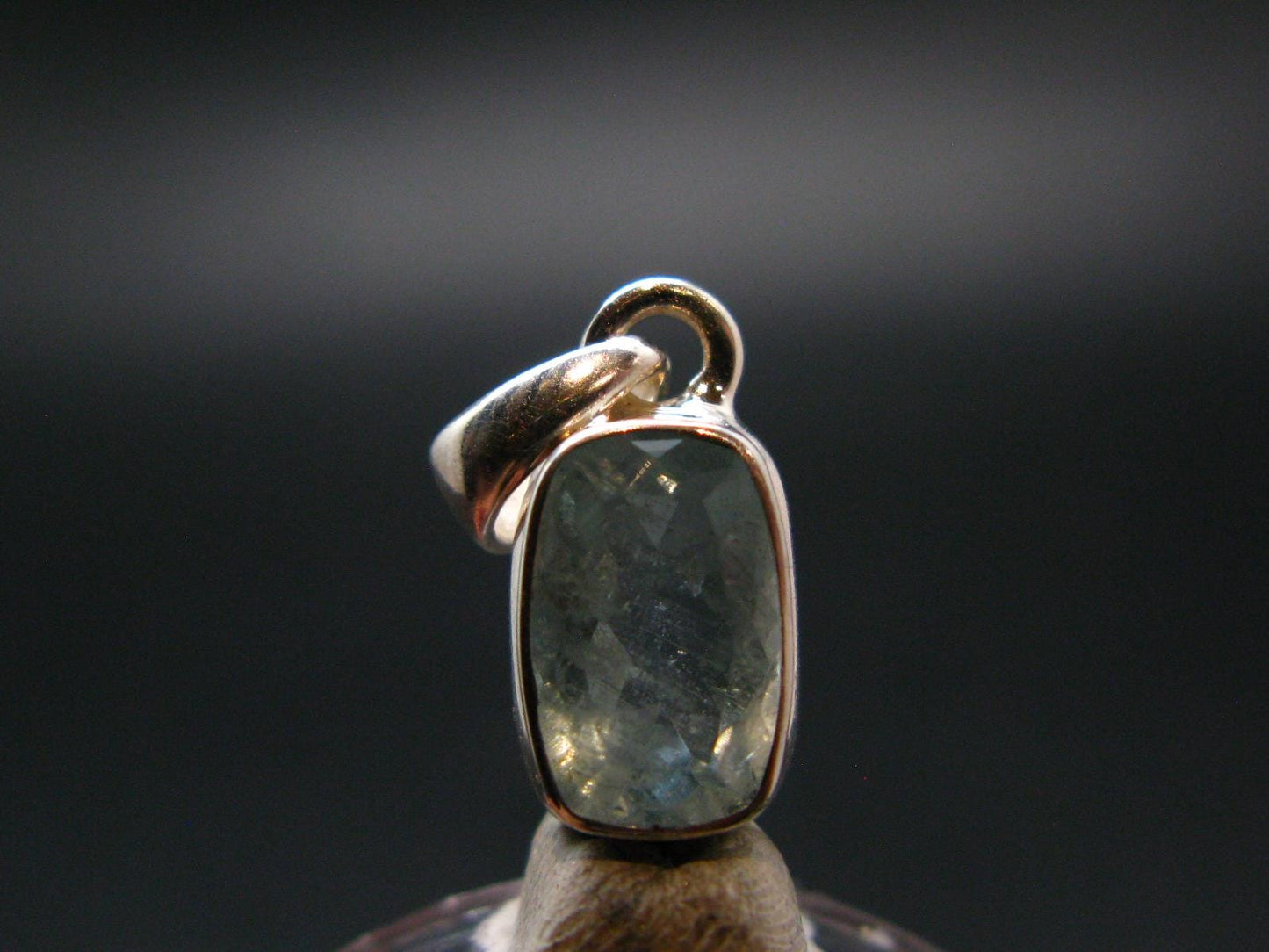 Stunning Genuine Faceted Aquamarine Gem Sterling Silver Pendant From Brazil - 0.7"