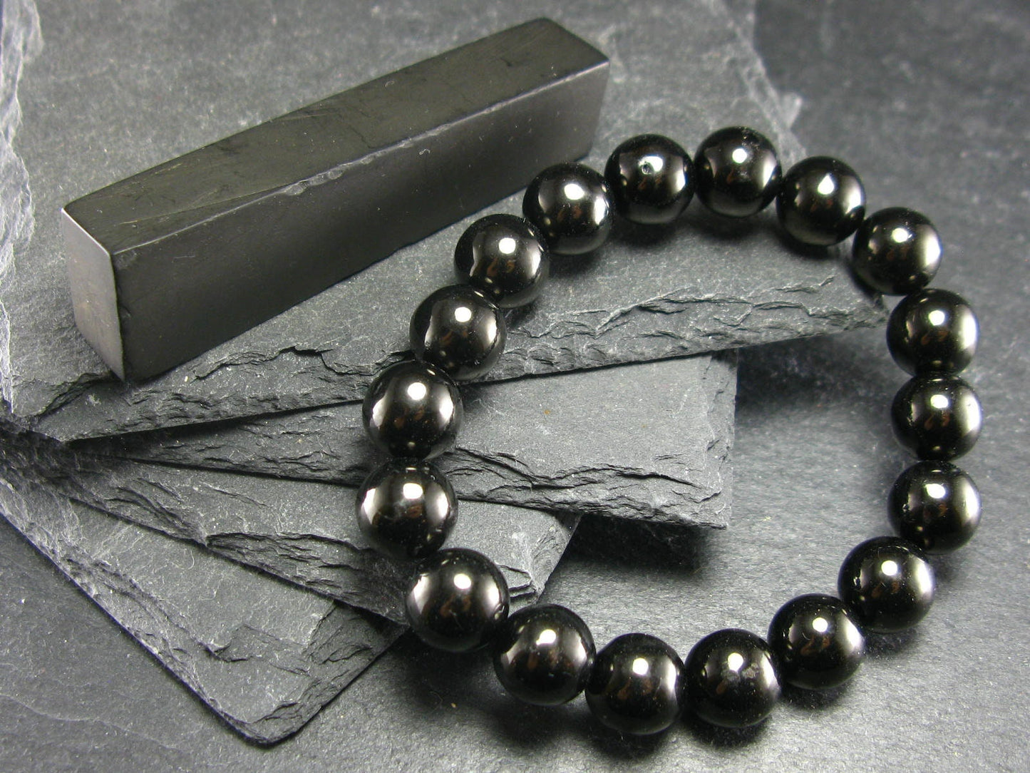 Whitby Jet Genuine Bracelet From UK ~ 7 Inches ~ 10mm Round Beads