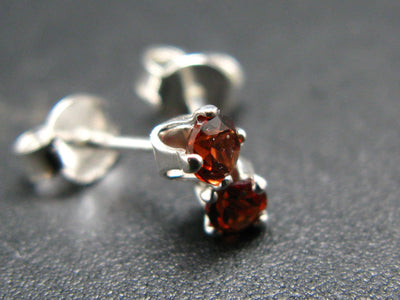 Cute Small Round Gem AAA Faceted Red Garnet Almandine Stud Earrings In Sterling Silver From India - 0.6"