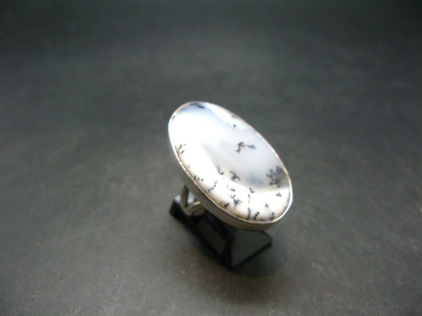 Merlinite Moss Agate Cabochon Silver Ring From Brazil - 9.44 Grams - Size 6.25