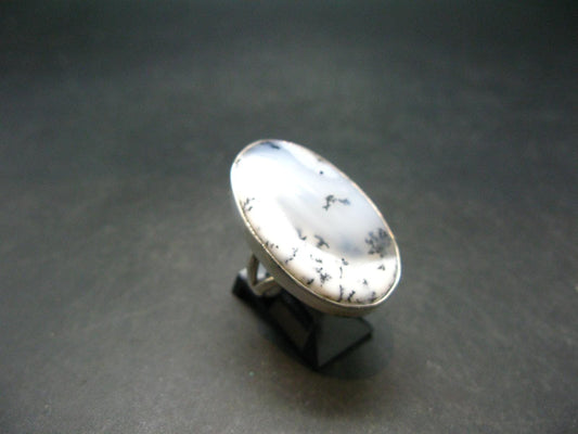 Merlinite Moss Agate Cabochon Silver Ring From Brazil - 9.44 Grams - Size 6.25