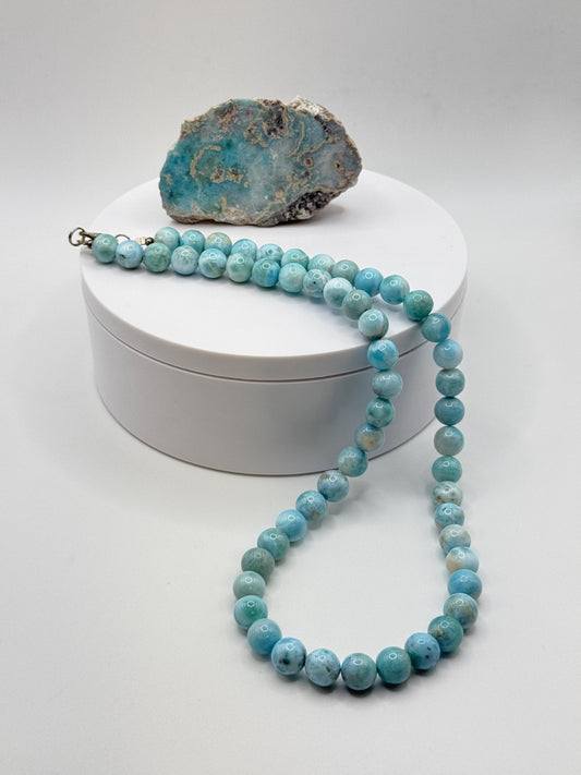 Natural Larimar Necklace Blue Gemstone Beaded Jewelry Caribbean Stone Necklace Gift