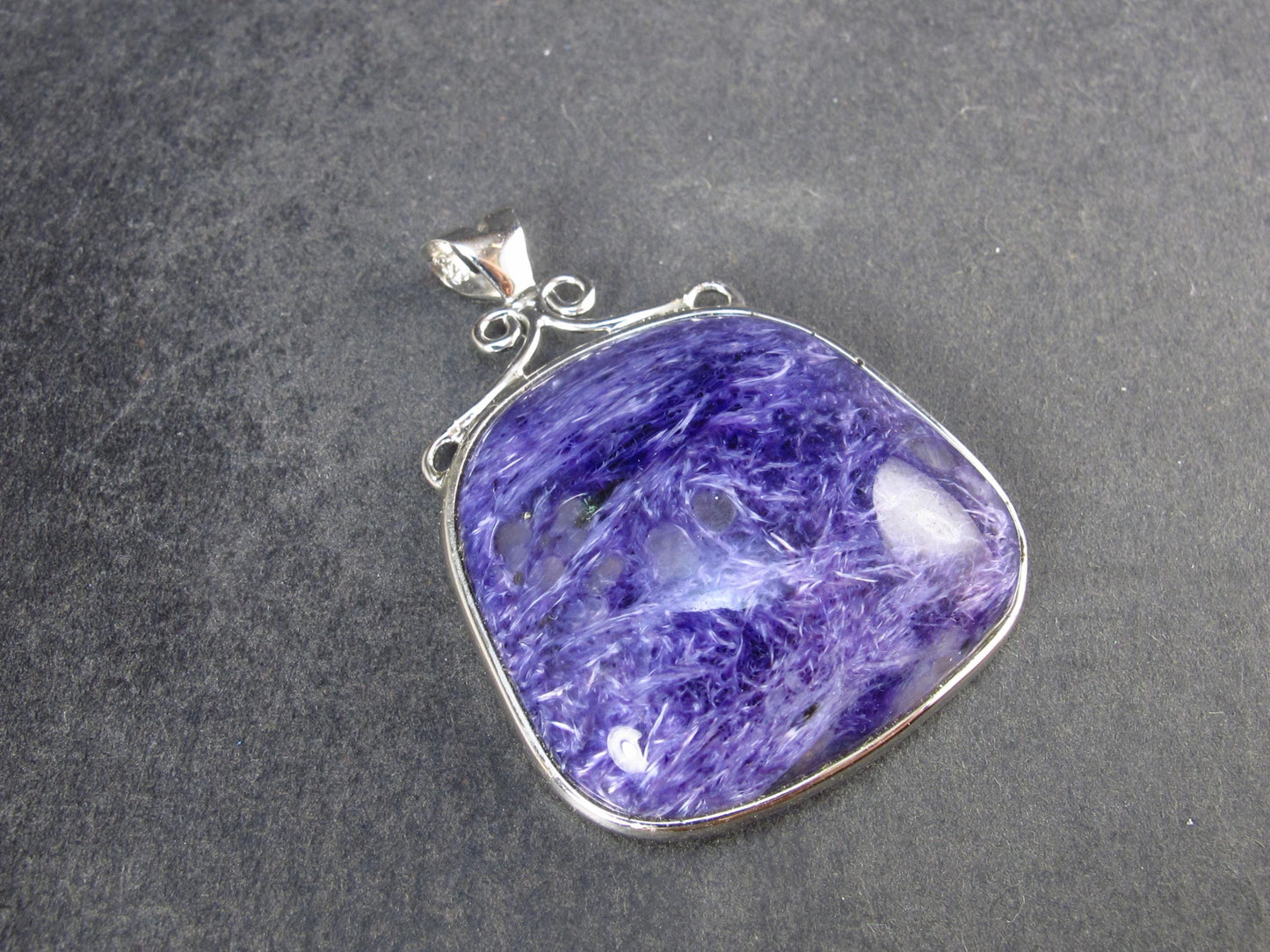 Rare High-Quality Charoite Pendant in SS From Russia - 1.7" - 14.6 Grams