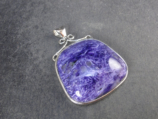 Rare High-Quality Charoite Pendant in SS From Russia - 1.7" - 14.6 Grams