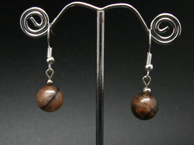 Andalusite (Variety of Chiastolite) 10mm Round Beads Dangle Shepherd Hook Earrings from China
