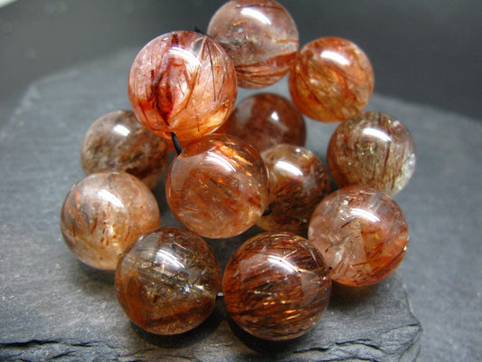 Red Rutilated Quartz Genuine Bracelet ~ 7.5 Inches ~ 18mm Round Beads