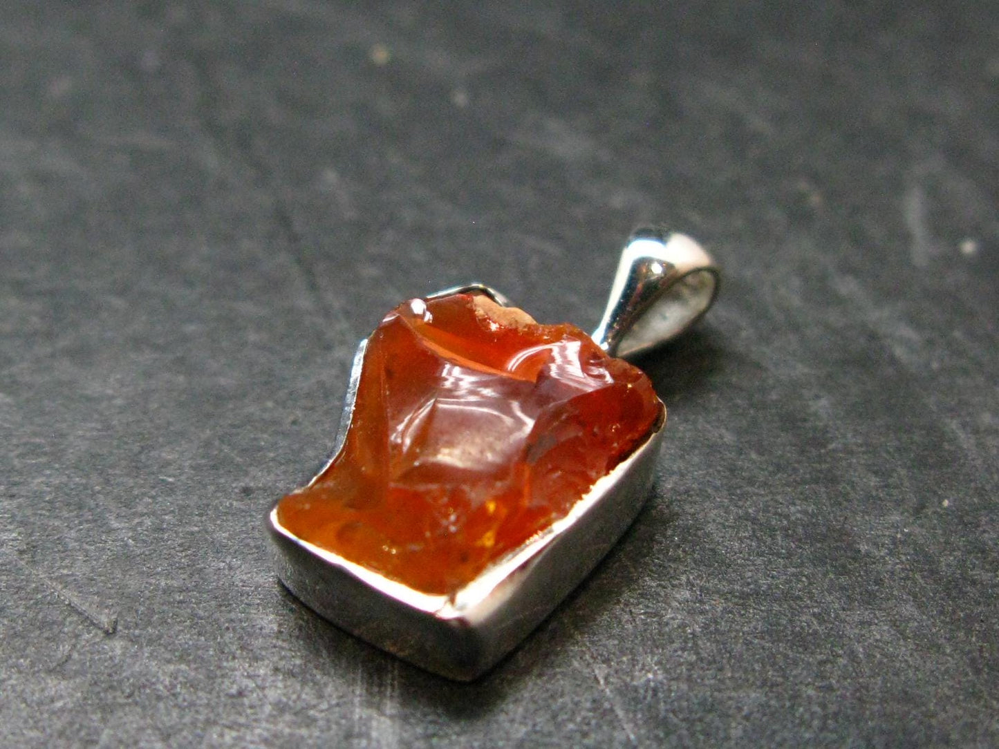 Raw Fire Opal Sterling Silver Pendant From Mexico - 0.7" - 1.27 Grams