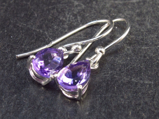Orchid St. Valentine Gem!! Drop Shaped Faceted Natural Amethyst 925 Sterling Silver Drop Earrings - 0.8" - 1.25 Grams