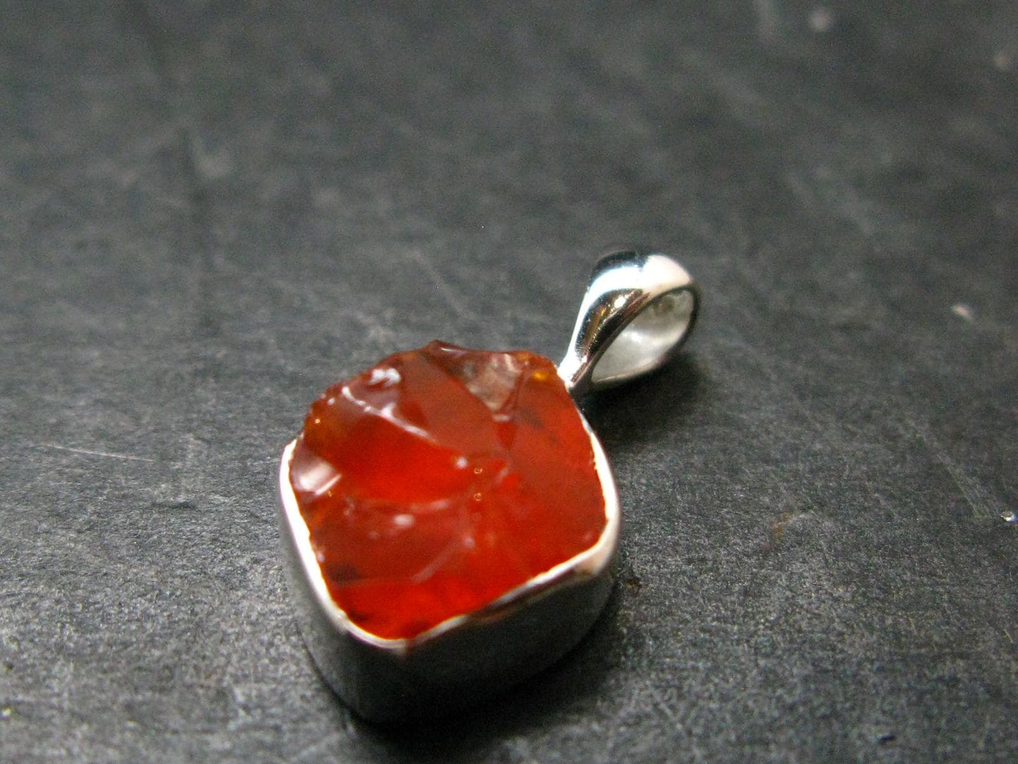 Raw Fire Opal Sterling Silver Pendant From Mexico - 0.7" - 1.0 Grams