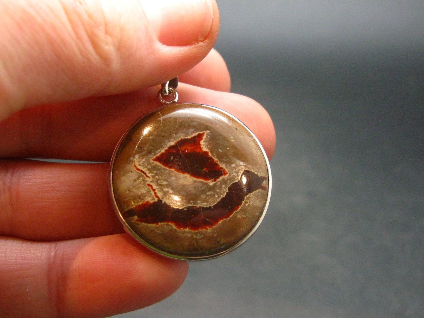 Fire Opal Sterling Silver Pendant From Mexico - 1.4" - 7.34 Grams