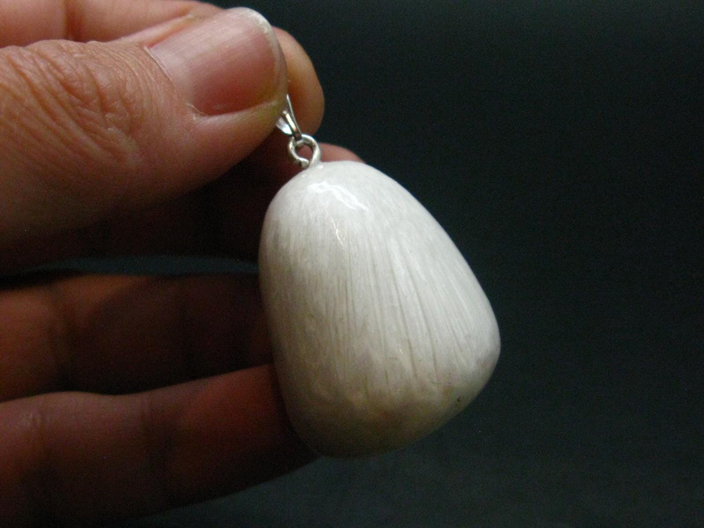 Scolecite Silver Pendant From India - 1.5"