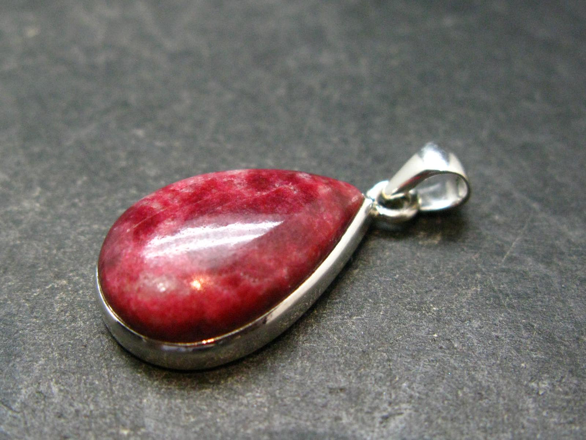 Thulite Silver Plated Pendant From Norway - 1.2" - 4.04 Grams