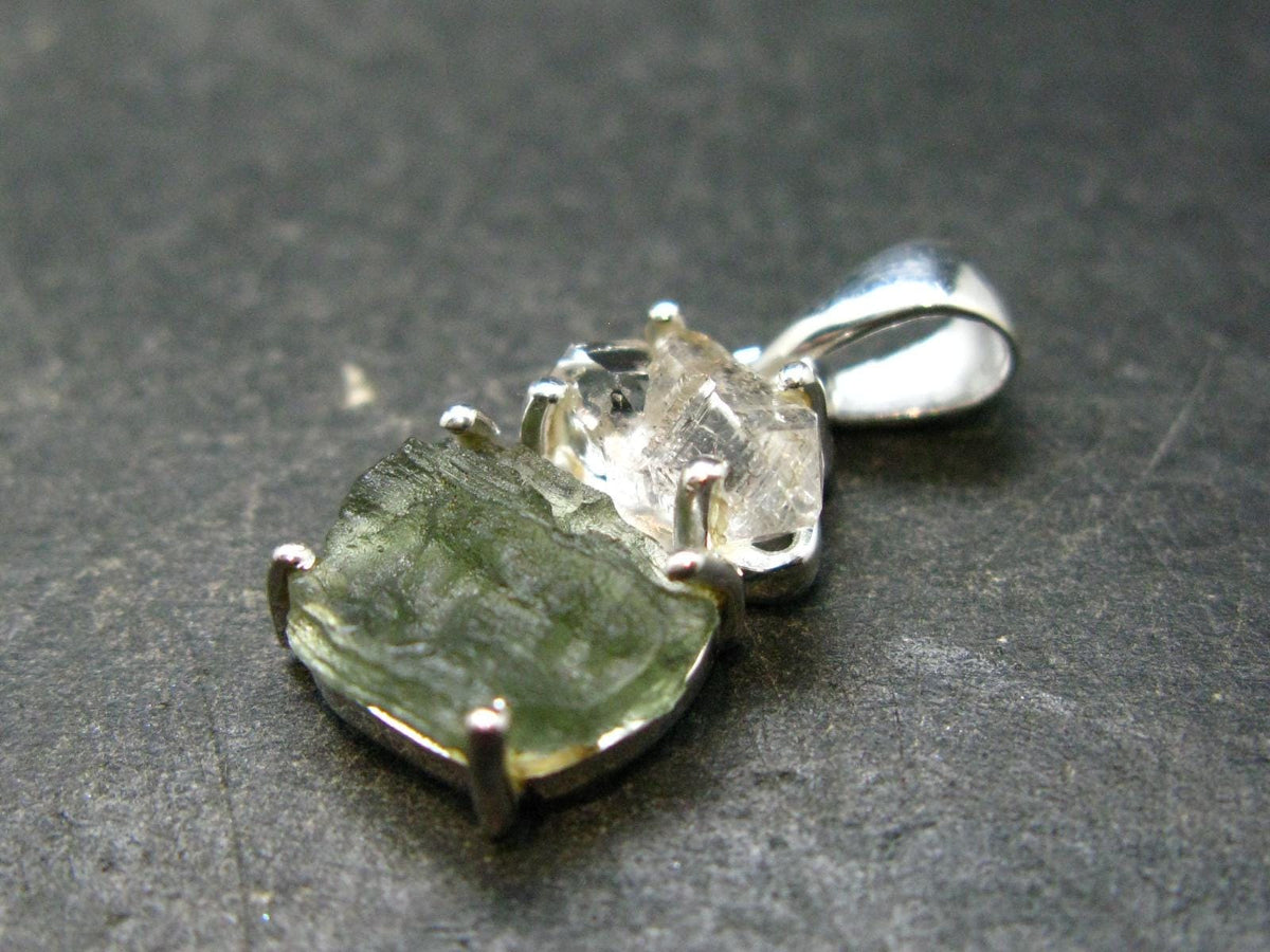Moldavite & Herkimer Diamond Silver Pendant - 1.0" - 2.40 Grams