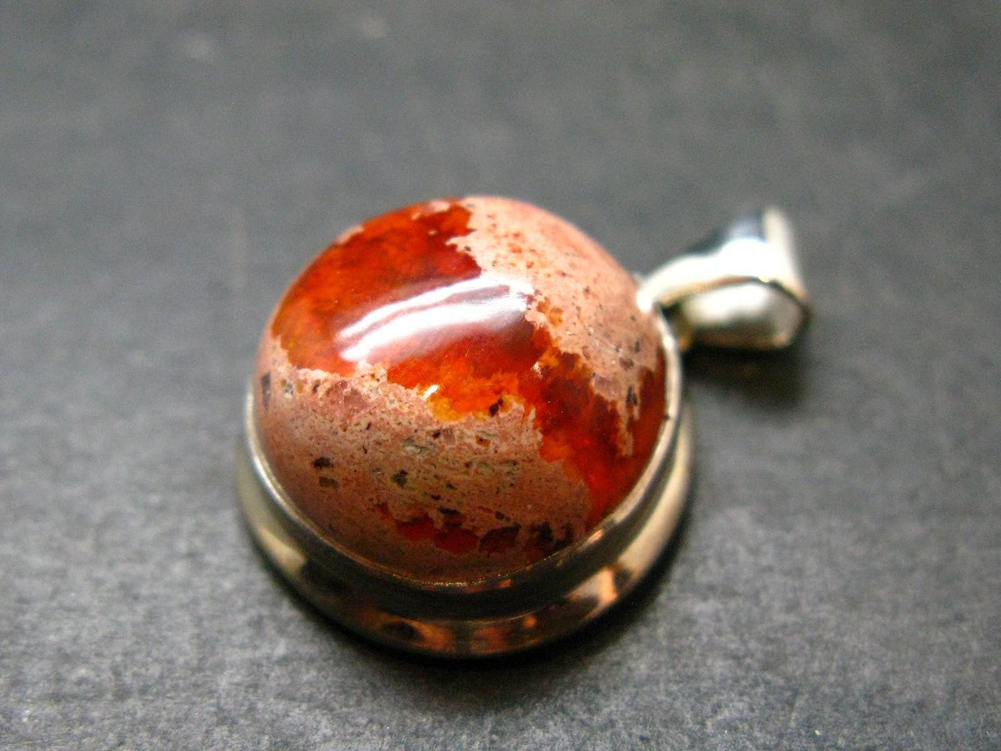 Fire Opal Sterling Silver Pendant From Mexico - 1.1" - 6.21 Grams