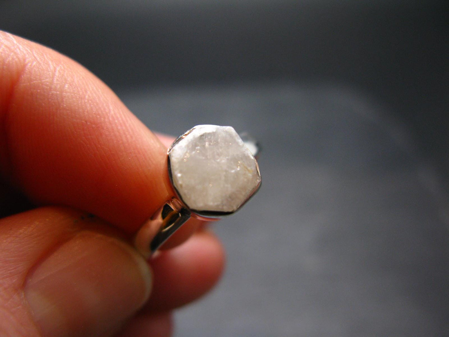 Very Rare White Cryolite 925 Silver Ring from Greenland - Size 6 - 2.0 Grams