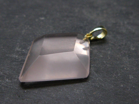 Symbol of Love and Beauty!! Natural Rose Quartz Gold Plated Pendant In 925 Silver From Brazil - 1.4" - 5.0 Grams