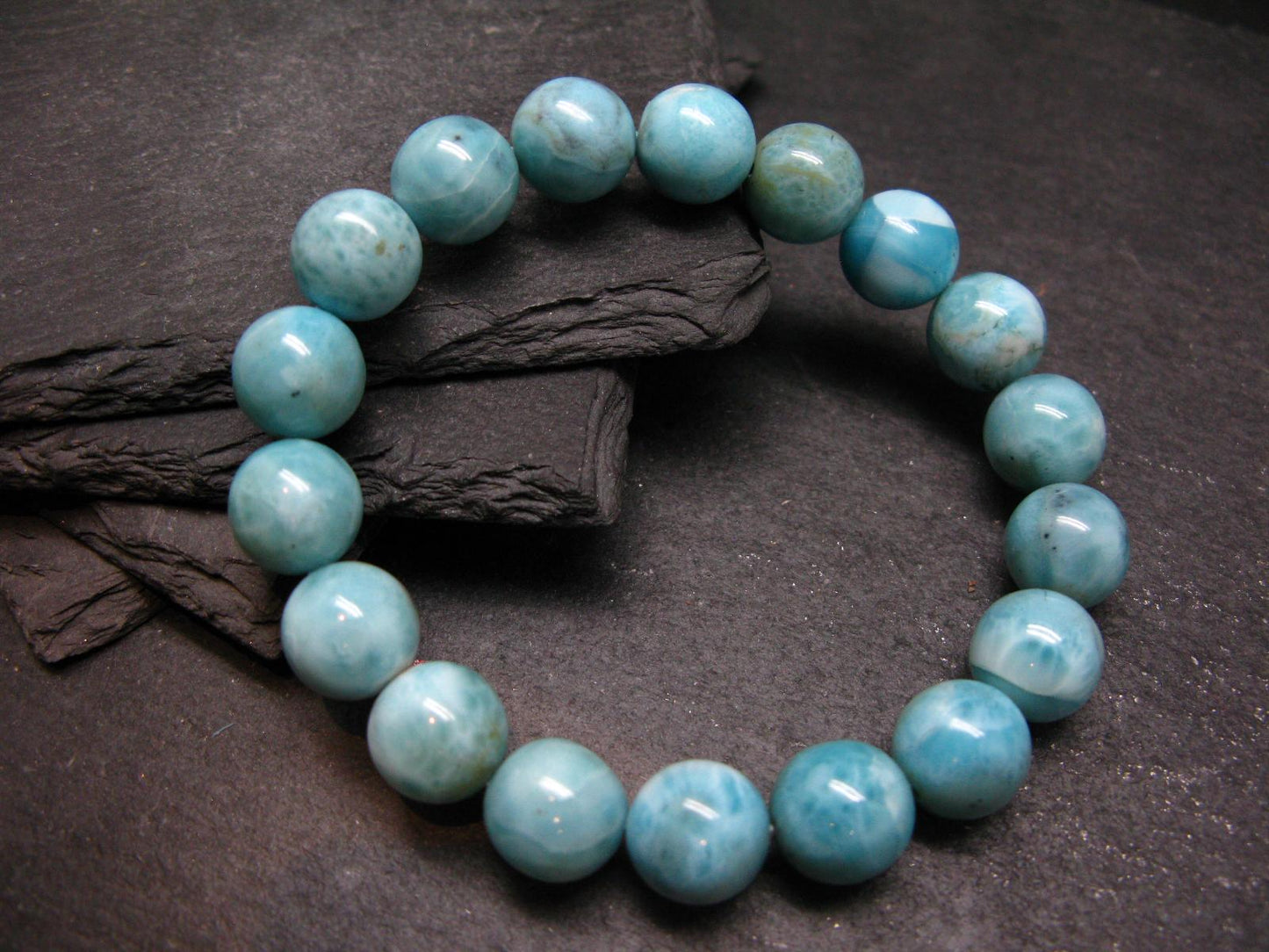 Larimar Genuine Bracelet ~ 7.5 Inches ~ 12mm Round Beads