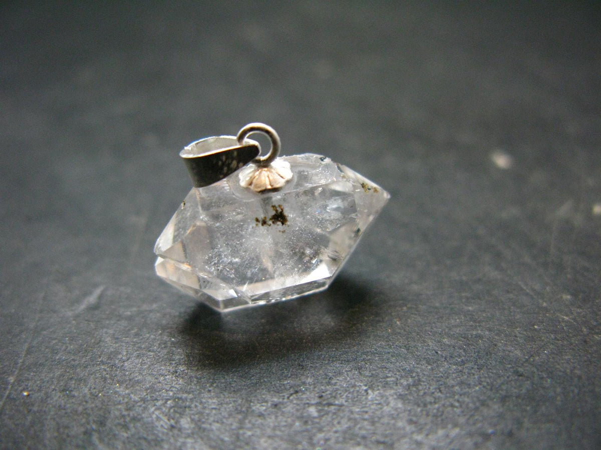 Fine Natural Herkimer Diamond Silver Pendant From New York - 0.7" - 2.12 Grams
